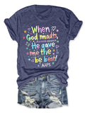 Women'WB shield Letter & Heart Print Round Neck Tee, Fashion Casual T-shirt for Daily Holiday Vacation Outdoor Wear,...