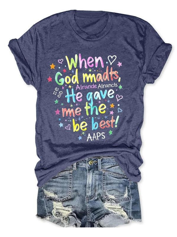 Women'WB shield Letter & Heart Print Round Neck Tee, Fashion Casual T-shirt for Daily Holiday Vacation Outdoor Wear,...