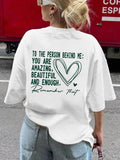 Women'WB shield Letter & Heart Print Round Neck Tee, Trendy Casual Crew Neck Short Sleeve T-Shirt for Daily Wear, Ladies...