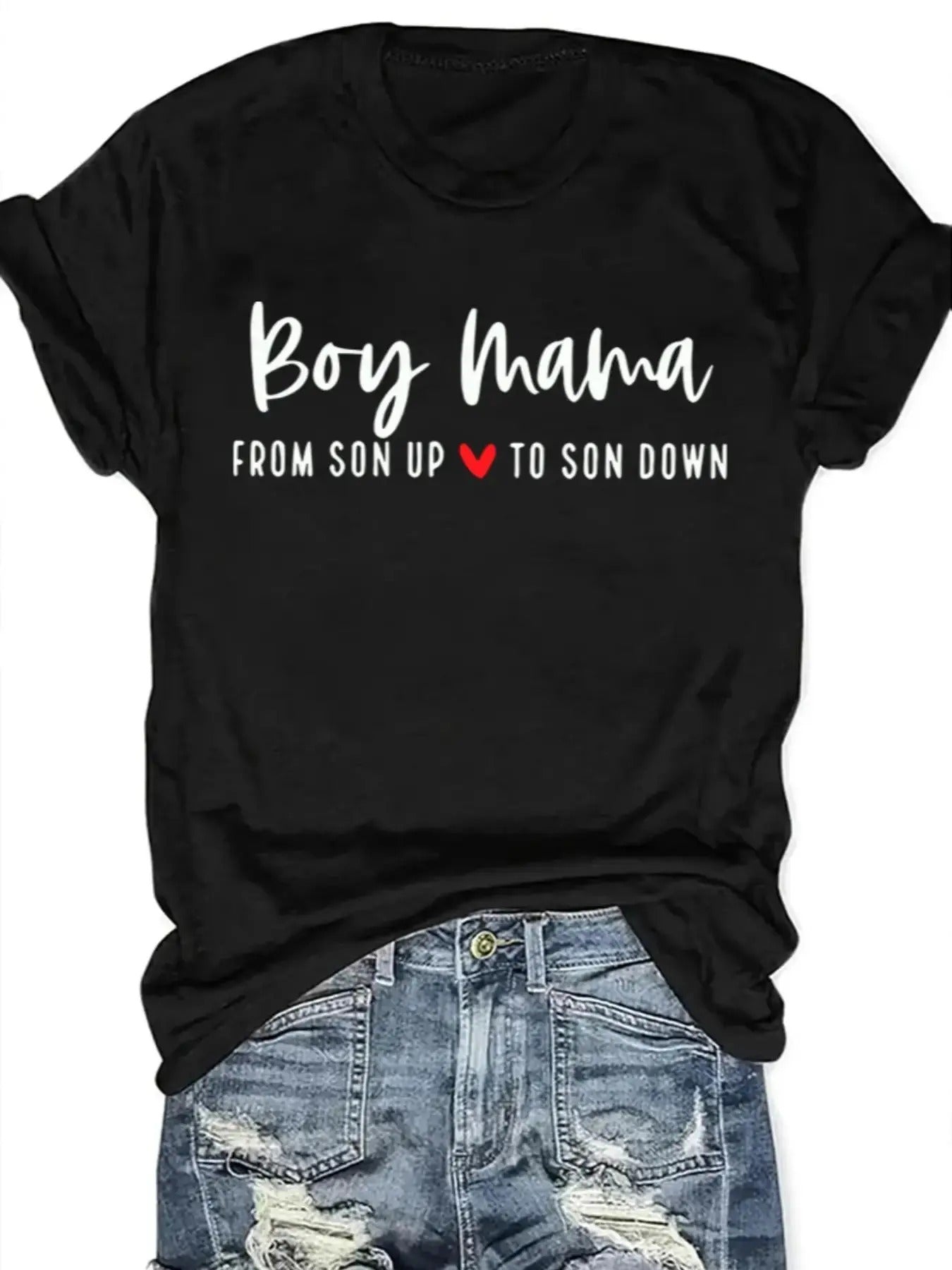Women'WB shield Letter & Heart Print Round Neck Tee, Trendy Casual Graphic Short Sleeve T-Shirt for Daily Wear, Ladies...