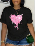 Women'WB shield Letter & Heart Print Short Sleeve T-Shirt, Summer TNF Women, Casual Round Neck Tee for Summer, Ladies TNF...