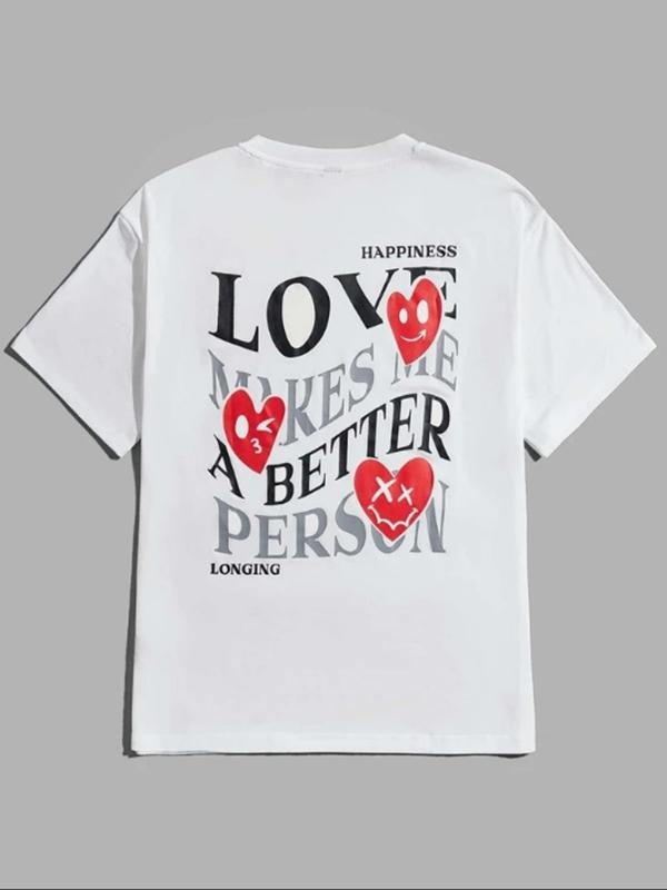 Women'WB shield Letter & Heart Print Short Sleeve Tee, Casual Round Neck T-shirt for Summer, Women'WB shield Summer TNF,...