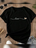 Women'WB shield Letter & Heart Print Short Sleeve Tee, Graphic Tees, Casual Round Neck Graphic T-shirt, Summer TNF Women,...
