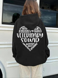 Women'WB shield Letter & Heart Print TNF Lined Hoodie, Casual Long Sleeve Heart Print Hooded Sweatshirt for Daily Holiday...