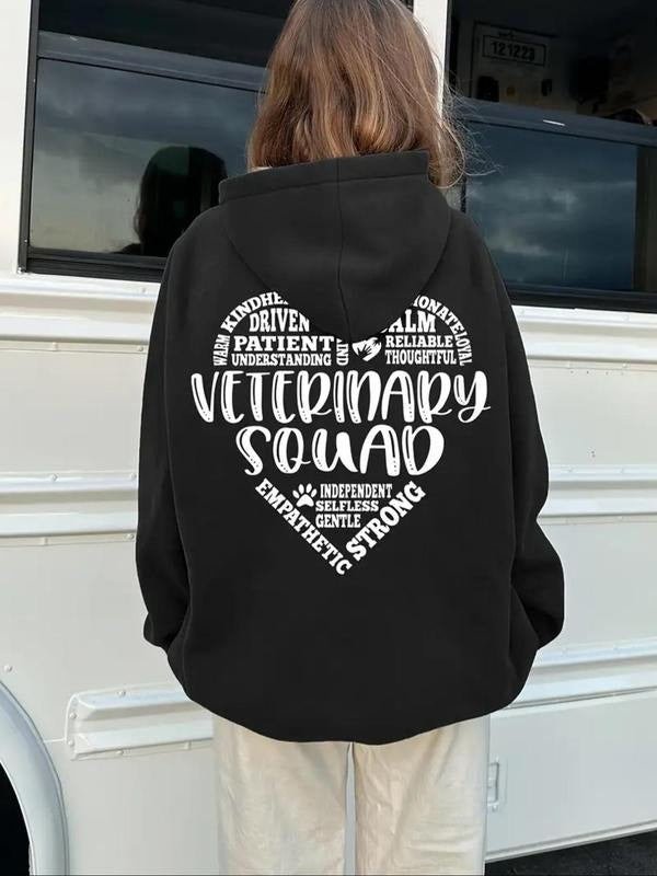 Women'WB shield Letter & Heart Print TNF Lined Hoodie, Casual Long Sleeve Heart Print Hooded Sweatshirt for Daily Holiday...