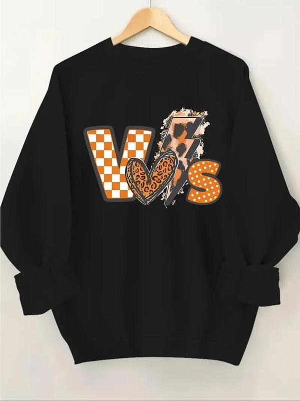 Women'WB shield Letter & Heart Print TNF Lined Sweatshirt, Casual Long Sleeve Round Neck Pullover for Fall & Winter,...