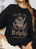 Women'WB shield Letter & Horse Print Drop Shoulder Sweatshirt, Casual Long Sleeve Round Neck Pullover for Fall & Winter,...