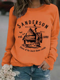 Women'WB shield Letter & House Print Round Neck Sweatshirt, Casual Long Sleeve Crew Neck Pullover for Fall & Winter,...