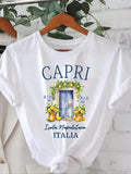Women'WB shield Letter & Lemon Print Round Neck Tee, Casual Short Sleeve T-shirt for Summer, Ladies TNF for Daily Wear...