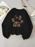Women'WB shield Letter & Leopard Print Crew Neck Pullover, Fashion Casual Long Sleeve Sweatshirt for Daily Wear, Ladies...