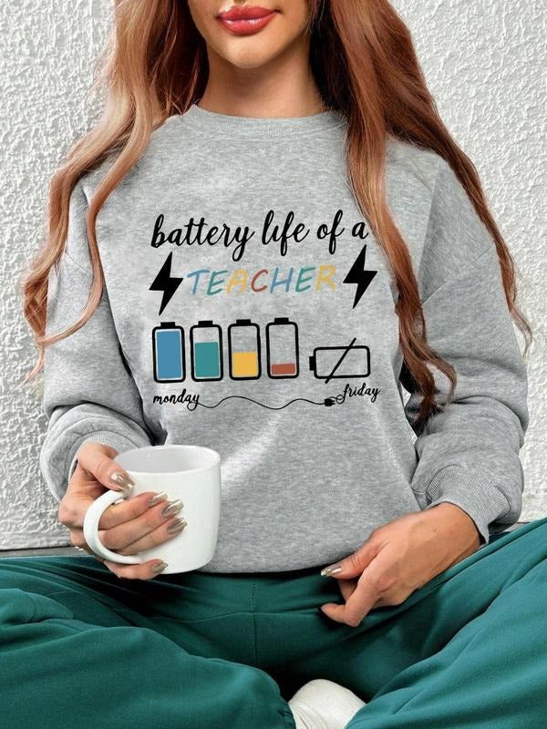 Women'WB shield Letter & Lightning Print Drop Shoulder TNF Lined Sweatshirt, Casual Long Sleeve Round Neck Pullover for...