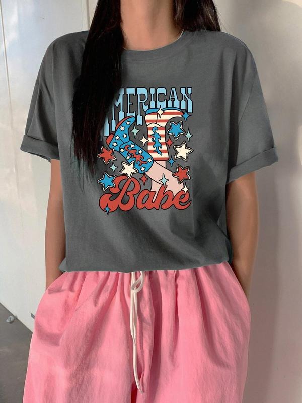 Women'WB shield Letter & Lightsaber brand & Leg Print Round Neck Tee, Vintage Trendy Casual Drop Shoulder Half Sleeve...
