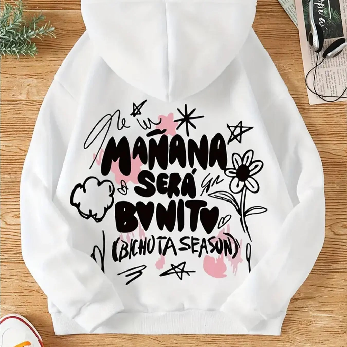 Women'WB shield Letter & Lightsaber brand Print Drawstring Hoodie, Casual Long Sleeve Hooded Sweatshirt for Fall &...