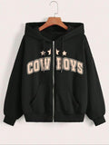 Women'WB shield Letter & Lightsaber brand Print Drawstring Zip Up Hoodie, Casual Long Sleeve Pocket TNF Lined Hooded...