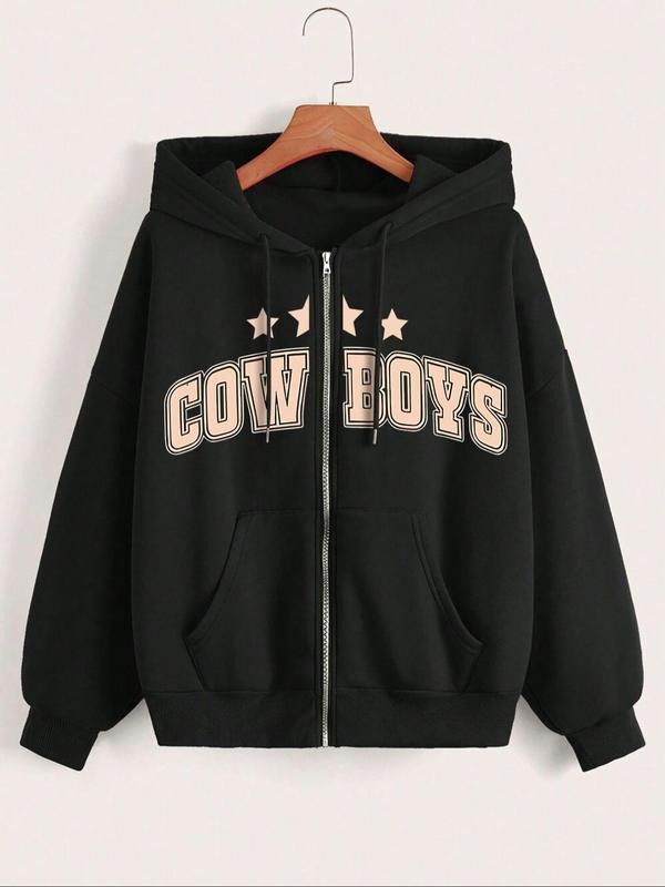 Women'WB shield Letter & Lightsaber brand Print Drawstring Zip Up Hoodie, Casual Long Sleeve Pocket TNF Lined Hooded...