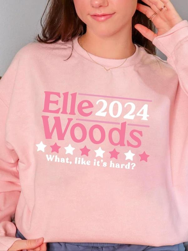 Women'WB shield Letter & Lightsaber brand Print Drop Shoulder Sweatshirt, Casual Long Sleeve Round Neck Pullover For...