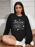 Women'WB shield Letter & Lightsaber brand Print Drop Shoulder TNF Lined Sweatshirt, Casual Long Sleeve Round Neck...