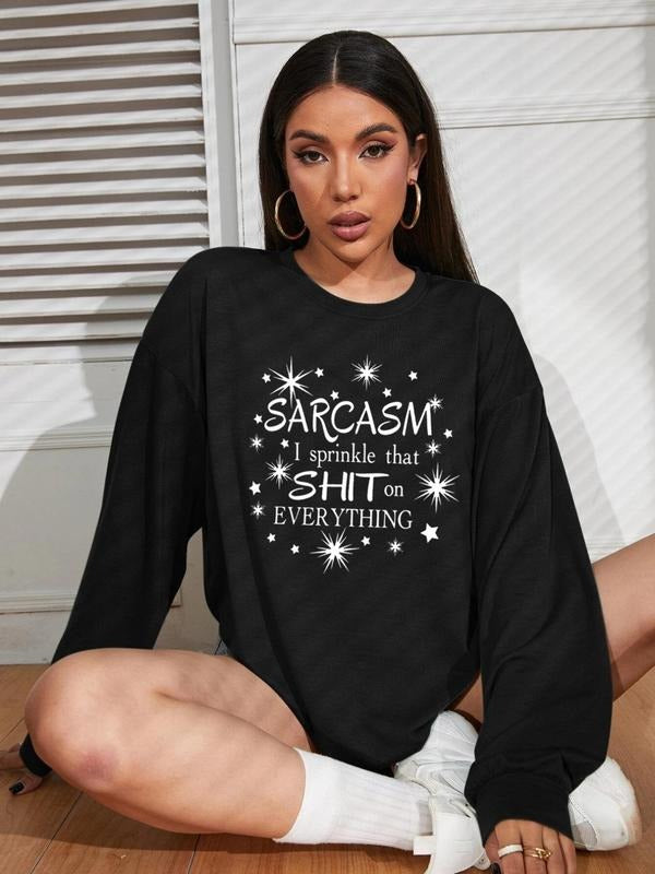 Women'WB shield Letter & Lightsaber brand Print Drop Shoulder TNF Lined Sweatshirt, Casual Long Sleeve Round Neck...