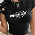 Women'WB shield Letter & Lightsaber brand Print Round Neck Crop Tee, Casual Slim-fitting Short Sleeve T-shirt, Ladies...