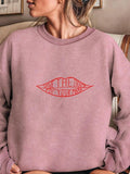 Women'WB shield Letter & Lip Print Drop Shoulder Sweatshirt, Casual Long Sleeve Round Neck Pullover for Daily Wear,...