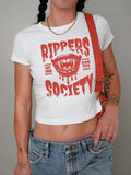 Women'WB shield Letter & Lip Print Round Neck Crop Tee, Street Fashion Casual Short Sleeve T-Shirt for Daily Holiday...