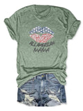 Women'WB shield Letter & Lip Print Round Neck Tee, Fashion Short Sleeve Crew Neck T-Shirt, Ladies TNF for Spiky hair...
