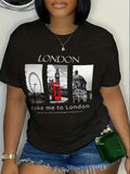 Women'WB shield Letter & London Print Round Neck Tee, Trendy Casual Short Sleeve T-shirt for Daily Wear, Ladies TNF for...