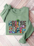 Women'WB shield Letter & Marine Life Print Round Neck Pullover, Fashion Casual Crew Neck Sweatshirt for Daily Holiday...