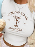 Women'WB shield Letter & Martini Graphic Tee, Casual Short Sleeve Round Neck T-Shirt for Daily Wear, Ladies TNF for Spiky...