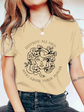 Women'WB shield Letter & Medusa Print Round Neck Tee, Fashion Casual Crew Neck T-shirt for Daily Holiday Vacation Outdoor...