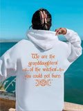 Women'WB shield Letter & Moon Print Drop Shoulder Hoodie, Fashion Casual Drawstring Pocket Hooded Sweatshirt for Daily...