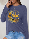 Women'WB shield Letter & Moon Print Round Neck Tee, Casual Long Sleeve Crew Neck T-shirt for Daily Wear, Ladies TNF for...