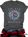 Women'WB shield Letter & Moon Print Round Neck Tee, Casual Short Sleeve Crew Neck T-shirt for Summer, Fashion Women'WB...