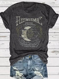 Women'WB shield Letter & Moon Print Round Neck Tee, Casual Short Sleeve T-shirt for Fall, Fashion Women'WB shield Top for...