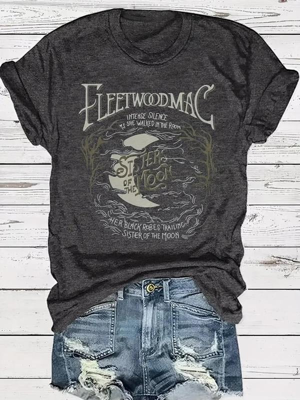Women'WB shield Letter & Moon Print Round Neck Tee, Casual Short Sleeve T-shirt for Fall, Fashion Women'WB shield Top for...