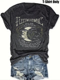 Women'WB shield Letter & Moon Print Round Neck Tee, Trendy Casual Short Sleeve T-shirt for Daily Wear, Ladies Spiky hair...
