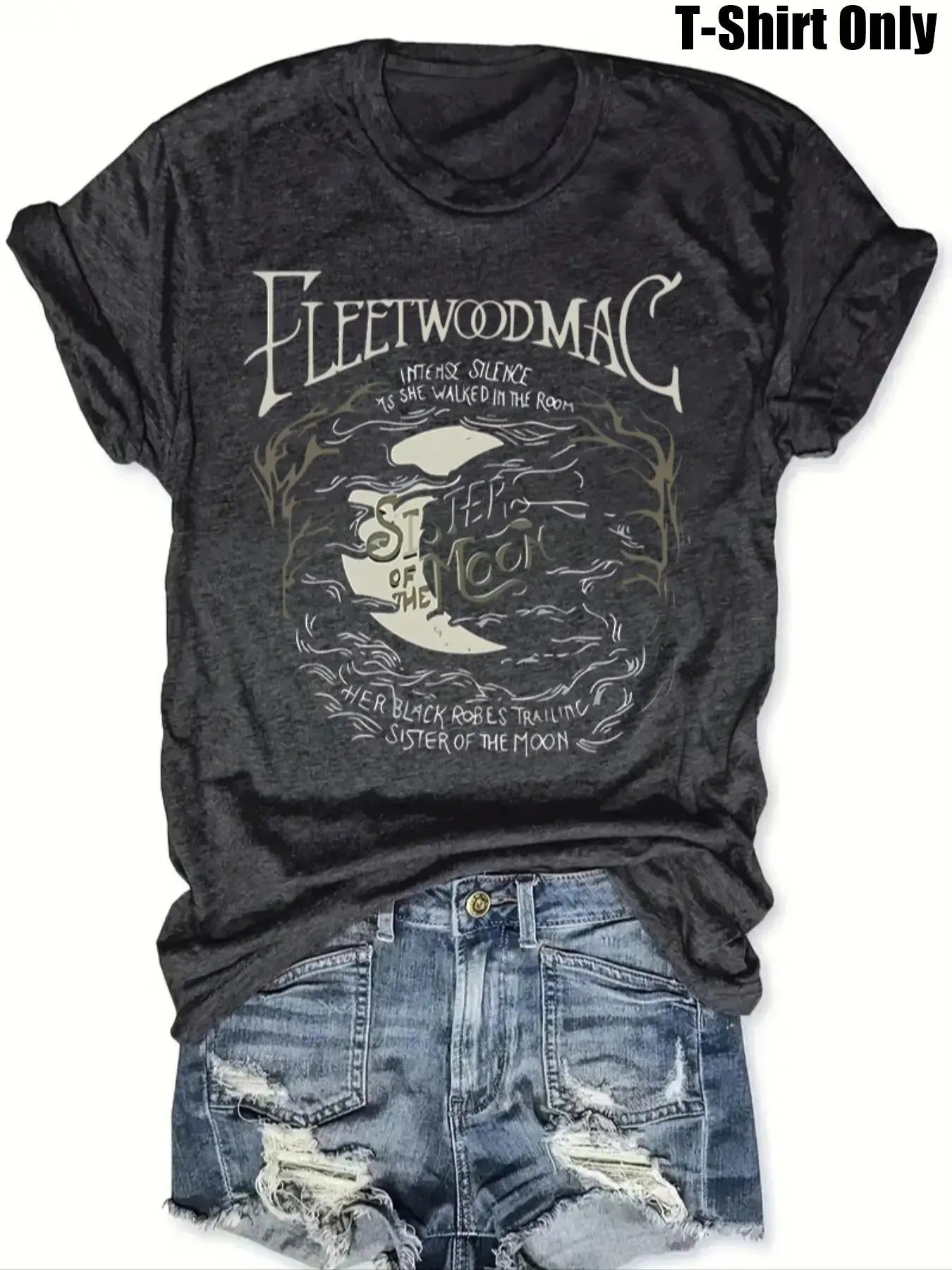 Women'WB shield Letter & Moon Print Round Neck Tee, Trendy Casual Short Sleeve T-shirt for Daily Wear, Ladies Spiky hair...