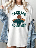 Women'WB shield Letter & Mountain Print Drop Shoulder Tee, Fashion Casual Round Neck Half Sleeve T-Shirt for Daily Wear,...