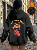 Women'WB shield Letter & Mouth Print Drop Shoulder TNF Lined Hoodie, Fashion Casual Drawstring Pocket Hooded Sweatshirt...