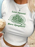 Women'WB shield Letter & Noodles Print Round Neck Tee, Fashion Casual Crew Neck T-shirt for Daily Holiday Vacation...