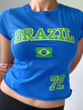 Women'WB shield Letter & Number "72" Print Crop Tee, Casual Short Sleeve Round Neck T-shirt, Ladies Summer Outfit for...