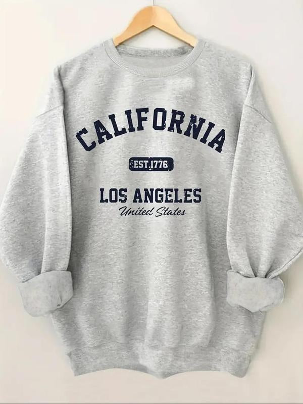Women'WB shield Letter & Number Print Crew Neck Sweatshirt, Casual Long Sleeve Pullover for Fall & Winter, Women'WB...