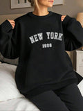 Women'WB shield Letter & Number Print Drop Shoulder Sweatshirt, Casual Long Sleeve Round Neck Pullover for Daily Wear,...