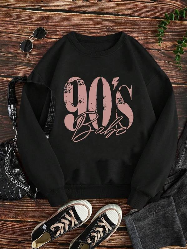 Women'WB shield Letter & Number Print Drop Shoulder TNF Lined Sweatshirt, Casual Long Sleeve Round Neck Pullover for...