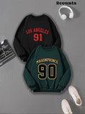 Women'WB shield Letter & Number Print Drop Shoulder TNF Lined Sweatshirt, Casual Long Sleeve Round Neck Pullover for Fall...