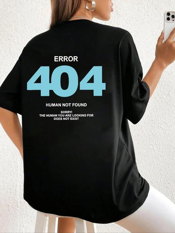 Women'WB shield Letter & Number Print Drop Shoulder Tee, Casual Short Sleeve Round Neck T-Shirt for Summer, Fashion...