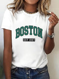 Women'WB shield Letter & Number Print Round Neck Tee, Casual Short Sleeve Crew Neck T-Shirt for Summer, Fashion Women'WB...