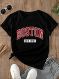 Women'WB shield Letter & Number Print Round Neck Tee, Casual Short Sleeve Crew Neck T-Shirt for Summer, Women'WB shield...