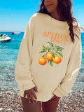 Women'WB shield Letter & Orange Print Drop Shoulder TNF Lined Sweatshirt, Casual Long Sleeve Round Neck Pullover for Fall...