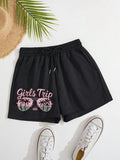 Women'WB shield Letter & Palm Tree Print Boxer Shorts, Casual Comfy Breathable Shorts for Summer, Ladies Bottoms for...